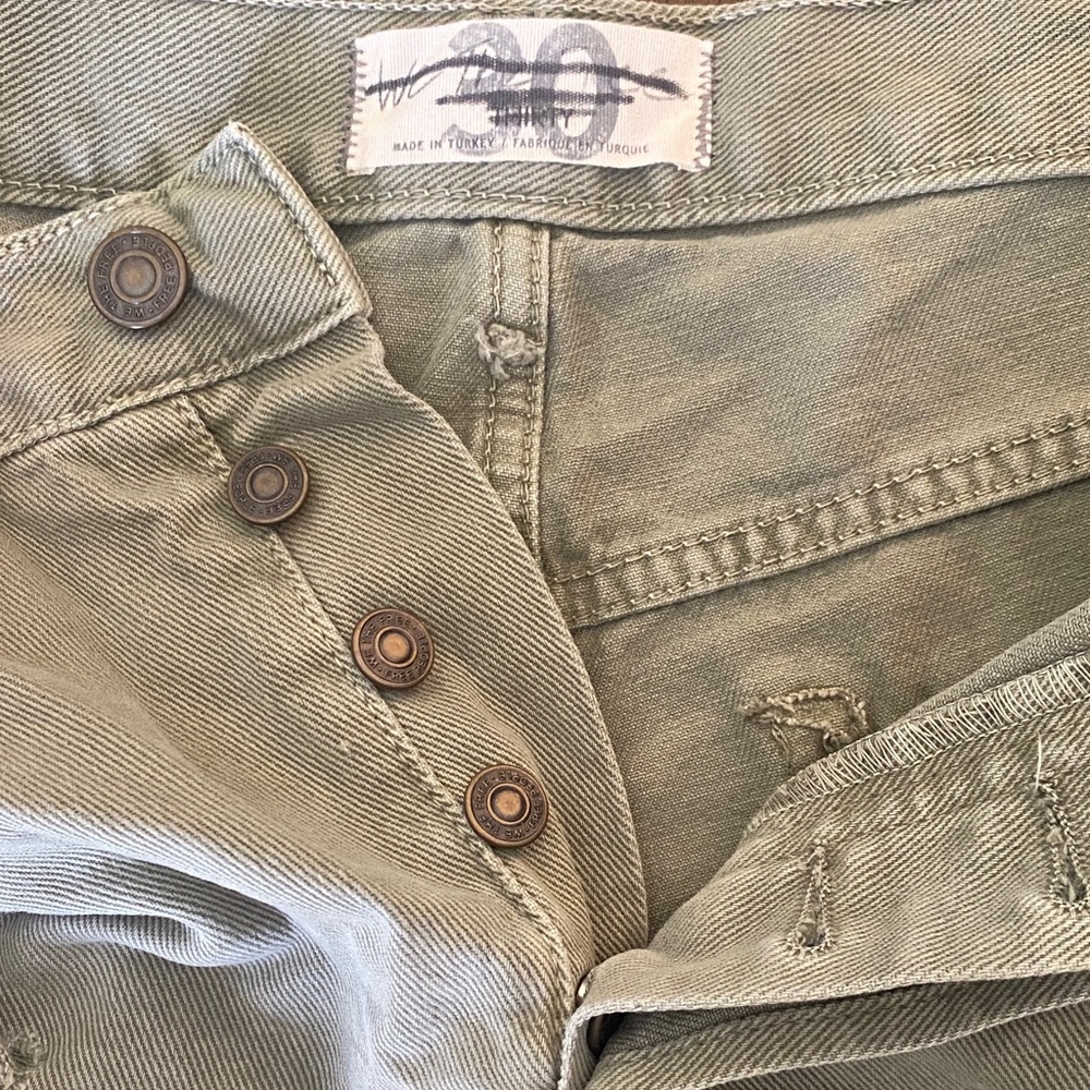 We The Free Olive Green Distressed Denim Shorts - Picture 2 of 3